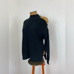 Sanctuary Women’s Cut Out Sweater Black Small Peek Shoulder Mock Side Slits New